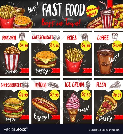 Fast food restaurant menu board template with chalk sketches of ...