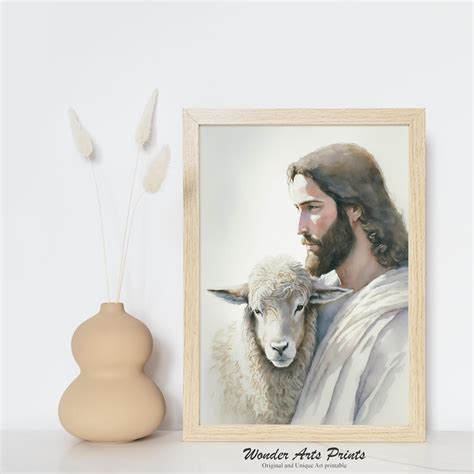 Jesus Painting, Jesus and Lamb, Jesus Painting, Christ Picture, Watercolor Painting, Jesus LDS ...