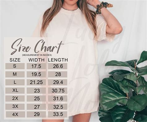 Comfort Colors 1717 Size Chart, Size Chart Mockup, Comfort Colors Size ...