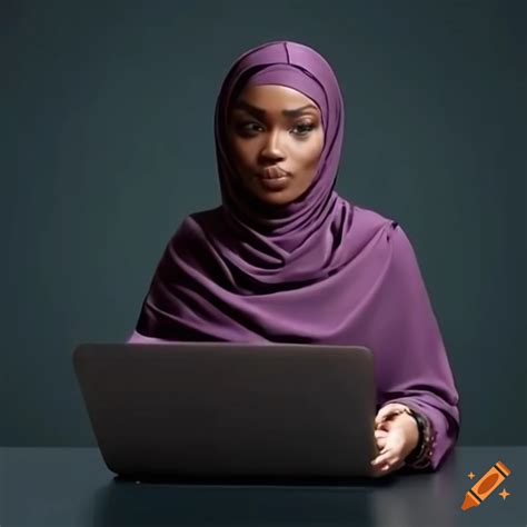 Confident muslim woman working on laptop on Craiyon