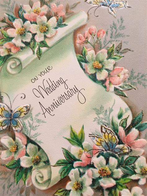 Vintage Wedding Anniversary Card Glittered Pink NOS Midcentury 1950s | Wedding anniversary cards ...