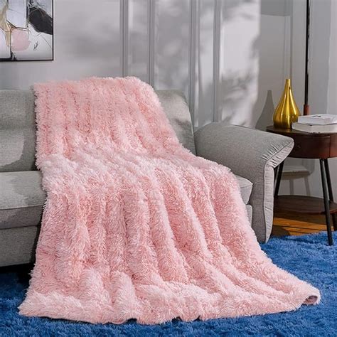 Ompaa Faux Fur Adults Weighted Blanket 20lbs for Queen Size Bed 60" x 80" Pink, Fuzzy Plush ...