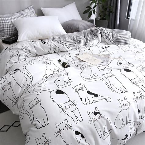 Cartoon Cat Bedding Set Cotton Kawaii Comforter Bedding Sets For Women Girl King Twin Queen Size ...