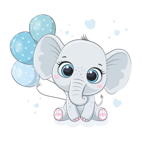 Cute baby elephant with balloons. Vector illustration. | Baby elephant ...