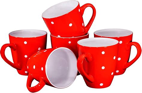 Polka Dot Coffee Mug Set Set of 6 Large-sized 16 Ounce Ceramic Coffee Mugs Restaurant Coffee ...
