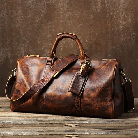 Vintage Cool Leather Mens Weekender Bag Overnight Bag Duffle Bag