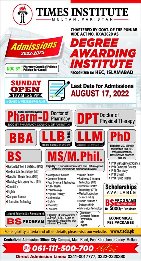 Times Institute Admission 2022 2023 Government admissions AIOU Management Multan Punjab Pakistan ...