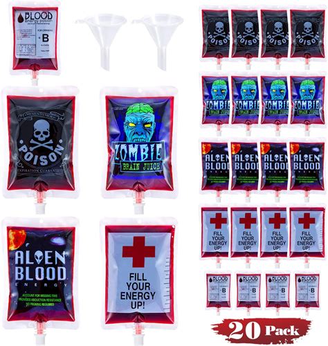 Amazon.com: Halloween Blood Bags Party Supplies - 20 Halloween Drink Pouches + 2 Funnels ...