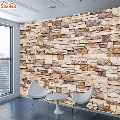 3D stone brick wall pattern European minimalist modern living room TV backdrop wallpaper mural ...