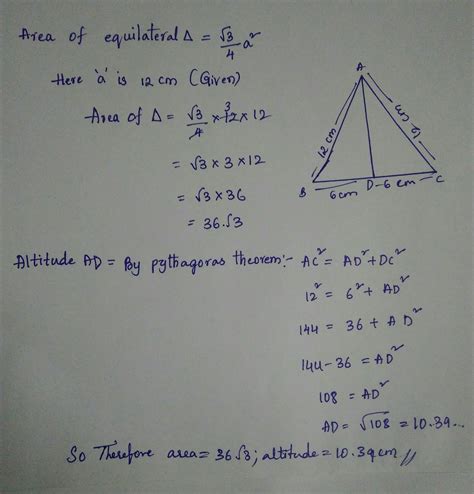 find the area of an equilateral triangle whose side is 12 cm,find the ...