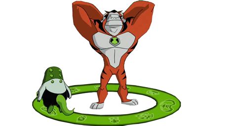 an animated character standing on top of a green ring next to another cartoon character with his ...