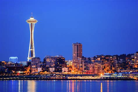 Downtown Seattle City Skyline At Night by Feng Wei Photography