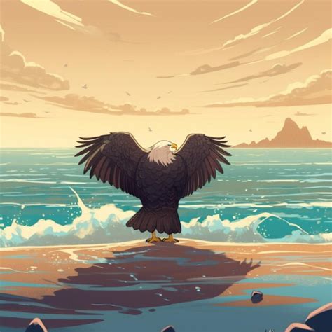 Premium AI Image | An eagle stands on the beach with the ocean in the ...