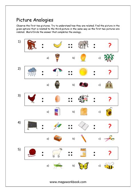 Free Printable Picture Analogy Worksheets - Logical Reasoning - MegaWorkbook