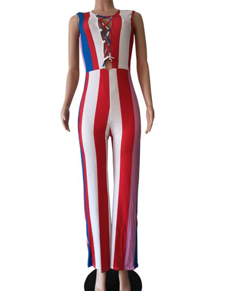 Puerto Rico Flag Clothing - Colorful Striped Jumpsuit For Women