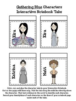 Gathering Blue Interactive Notebook Character Tabs (Lois Lowry) | TpT