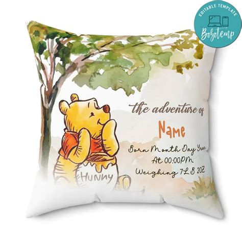 Pooh Bear Pillow Cushion Customizable Template Instant Download | Bobotemp