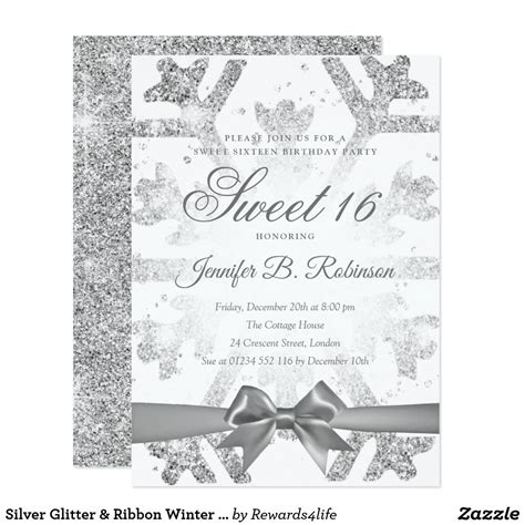 Silver Glitter & Ribbon Winter Sweet 16 Invitation Elegant & modern Sweet Sixteen… | Sweet ...