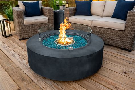 42" Round Modern Concrete Fire Pit Table w/Glass Guard and Crystals in Gray by AKOYA Outdoor ...