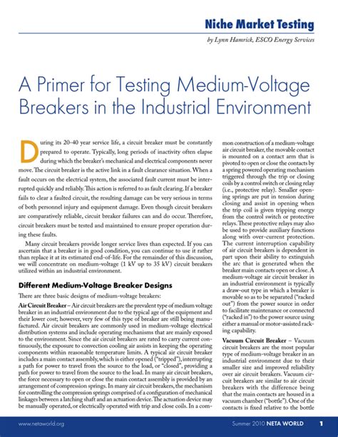 A Primer for Testing Medium-Voltage Breakers in the