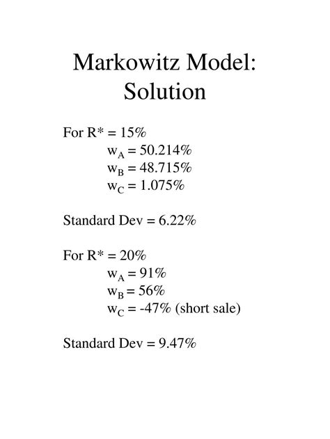 PPT - Markowitz Model PowerPoint Presentation, free download - ID:6987743