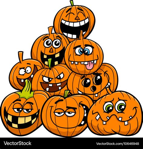 Cartoon halloween pumpkins group Royalty Free Vector Image