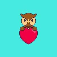 Free: Cute owl holding a big red heart. Animal cartoon concept isolated ...