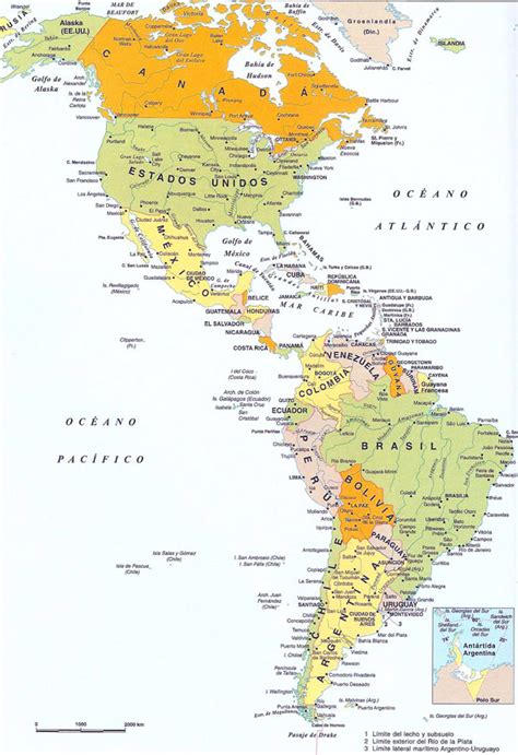 Mapa de América - Político, físico, regiones (norte, centro, sur), países...