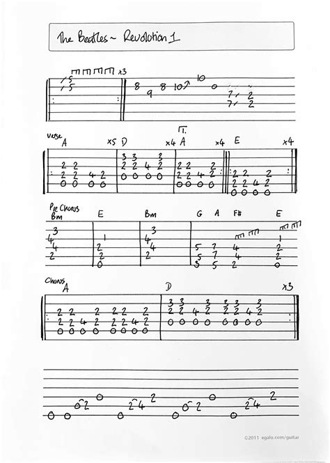 Guitar Lessons: The Beatles Revolution Guitar Tab Cheat Sheet