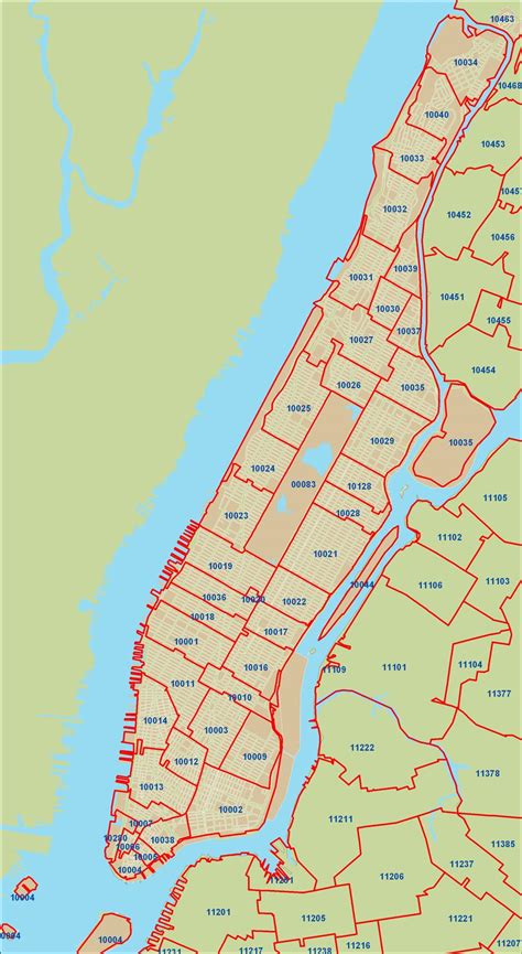 Manhattan zip code map - NYC zip code map Manhattan (New York - USA)