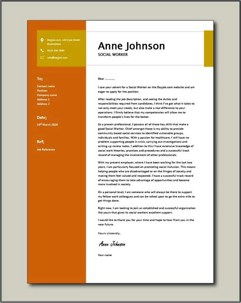 Sample Social Work Resume Cover Letter - Resume Example Gallery