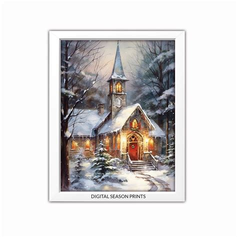 Snowy Church Painting, Winter Landscape Print, Christmas Printable Digital Wall Decor - Etsy