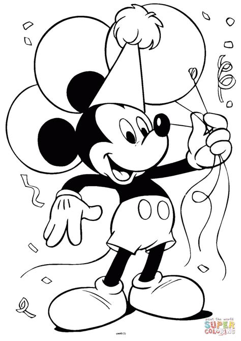 Mickey Mouse with Balloons coloring page | Free Printable Coloring Pages