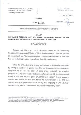 Senate Bill no. 1162 - Continuing Professional Dev’t Act by myinquirer dotnet - Issuu