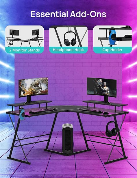 Buy Evajoy Gaming Desk, L Shaped Computer Corner Desk, 53 Ergonomic Gaming Table with Monitor ...