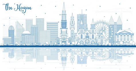 Outline The Hague Netherlands City Skyline with Blue Buildings and Reflections. 17519377 Vector ...