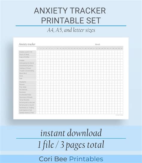 Anxiety Tracker Printable Page Printable PDF Instant | Etsy