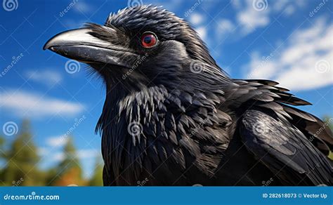 A Crow with Black Feathers Close-up. Generative AI. Stock Illustration ...