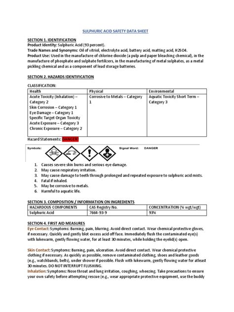 Sulphuric Acid Safety Data Sheet: Eye Contact | PDF | Sulfuric Acid | Water