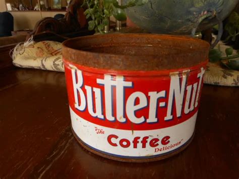 VINTAGE BUTTERNUT COFFEE Tin Can for repurpose Planter Red Rustic Rusty $14.94 - PicClick