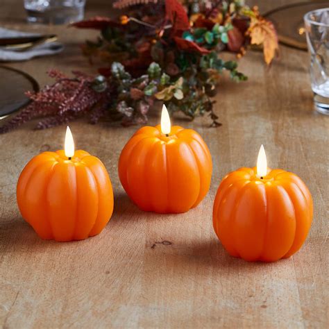 Trio Of Halloween Pumpkin LED Candles By Lights4fun