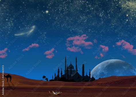 Arabian night/Starry night in the desert Stock Illustration | Adobe Stock