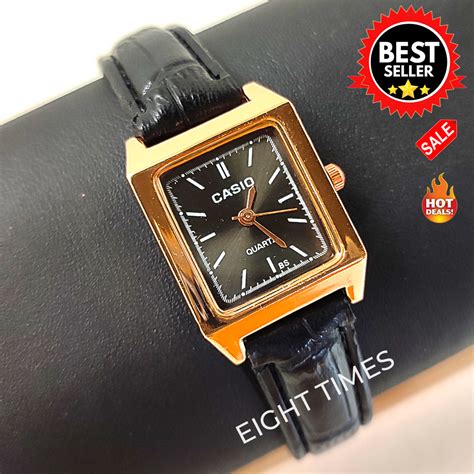 Casio Quartz Movement HW Square Black Leather Strap Black Dial Watch ...