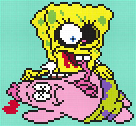 Zombie Spongebob Squarepants (square) Perler Bead Pattern | Bead Sprites | Characters Fuse Bead ...