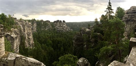 Top of the Bastei Bridge at the Saxon-Switzerland National Park in Germany - Hiking Trail ...