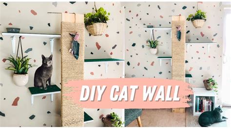 How To Build A Cat Wall | Renter Friendly Cat Shelves w/ Scratch Post | Small Beige Apartment ...