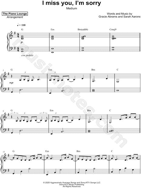 The Piano Lounge "I miss you, I'm sorry [medium]" Sheet Music (Piano ...