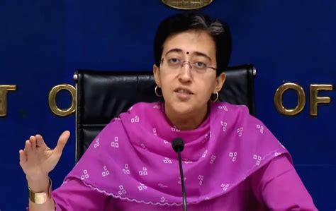 Delhi Education Minister Atishi Marlena addresses a press conference