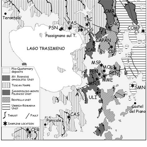 Structural sketch-map of the Lago Trasimeno area and related geological... | Download Scientific ...