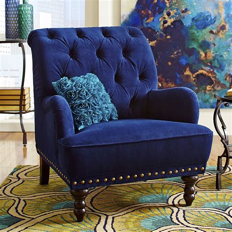 Blue Velvet Accent Chair With Ottoman at Betty Viens blog